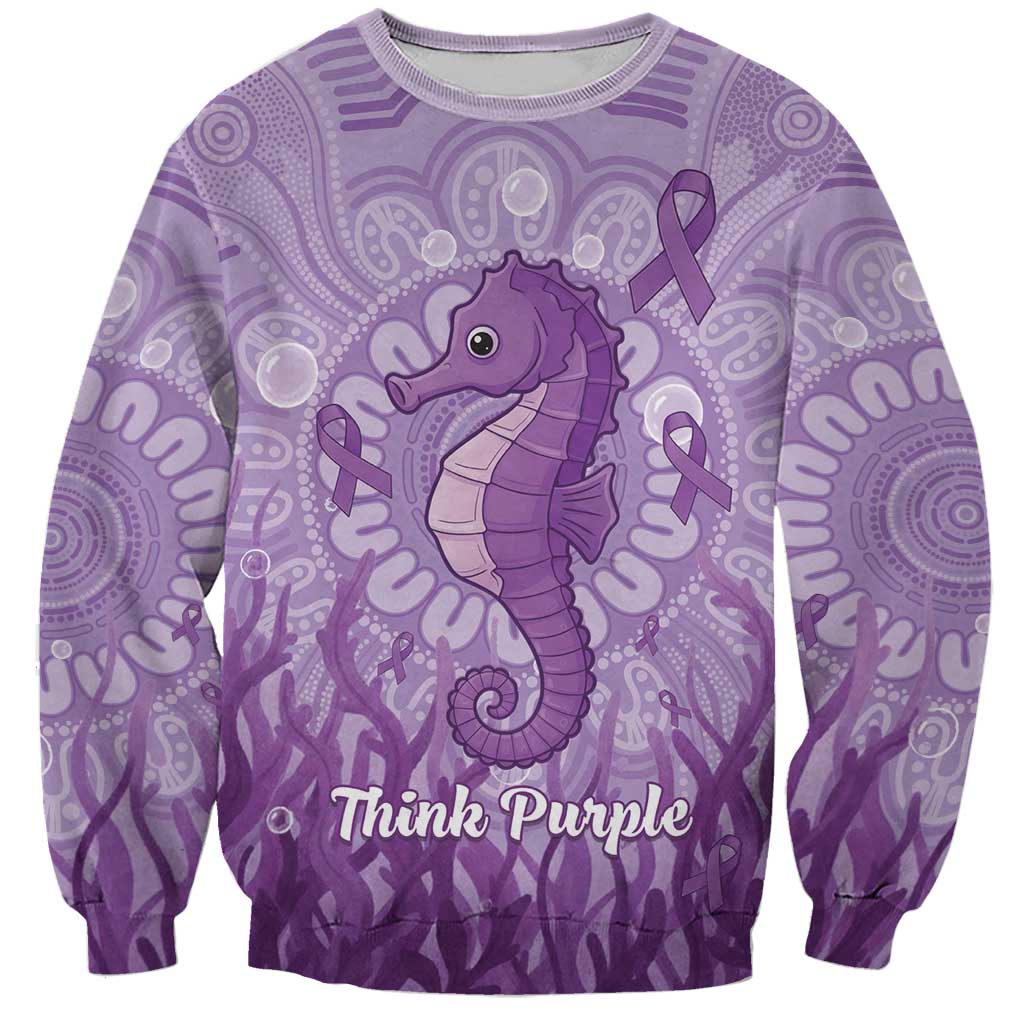 Australia Epilepsy Awareness Sweatshirt Seahorse Think Purple Ribbon Aboriginal - Aussie Hoodie