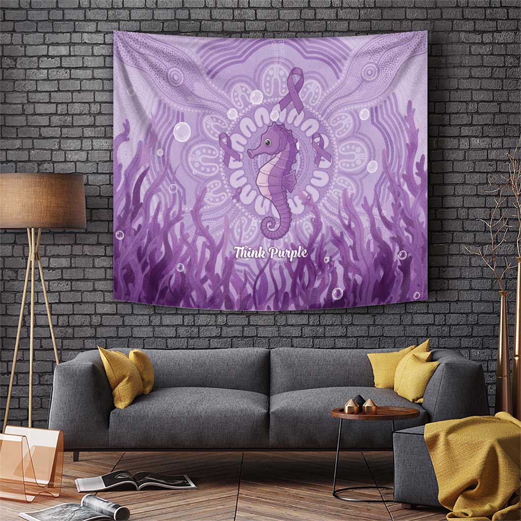Australia Epilepsy Awareness Tapestry Seahorse Think Purple Ribbon Aboriginal - Aussie Hoodie