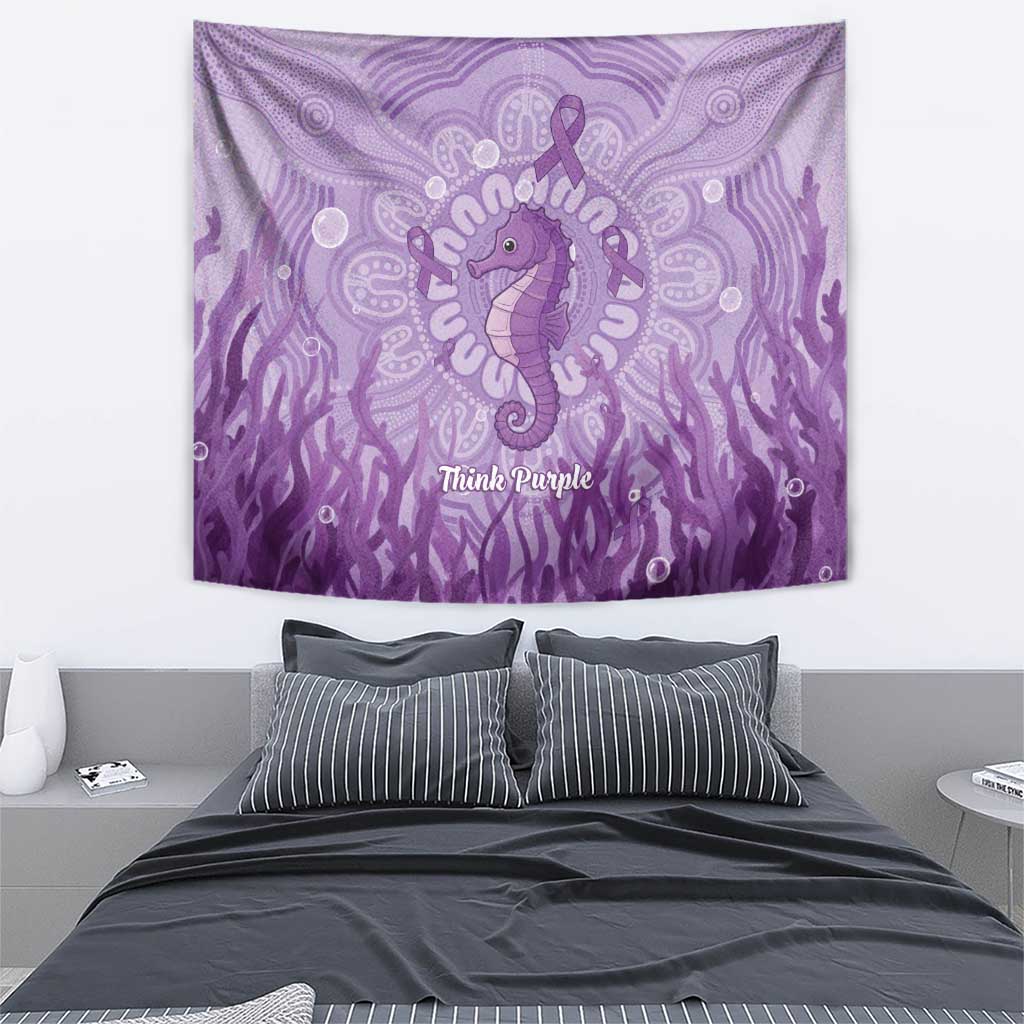 Australia Epilepsy Awareness Tapestry Seahorse Think Purple Ribbon Aboriginal - Aussie Hoodie