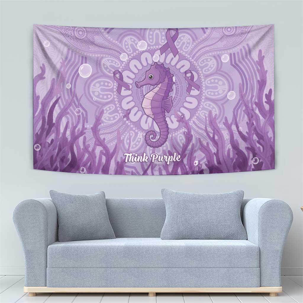 Australia Epilepsy Awareness Tapestry Seahorse Think Purple Ribbon Aboriginal - Aussie Hoodie