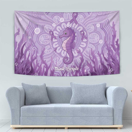 Australia Epilepsy Awareness Tapestry Seahorse Think Purple Ribbon Aboriginal - Aussie Hoodie