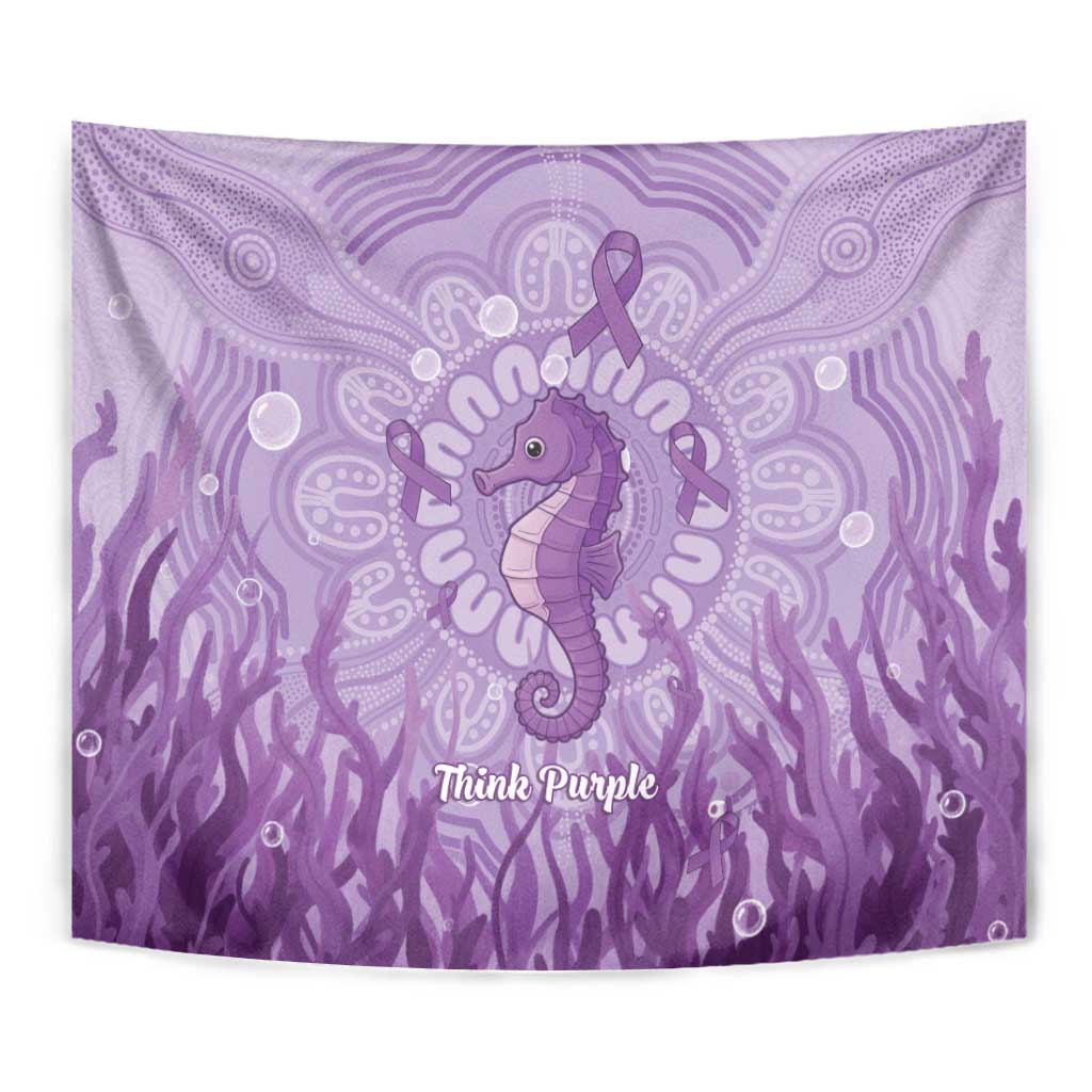 Australia Epilepsy Awareness Tapestry Seahorse Think Purple Ribbon Aboriginal - Aussie Hoodie