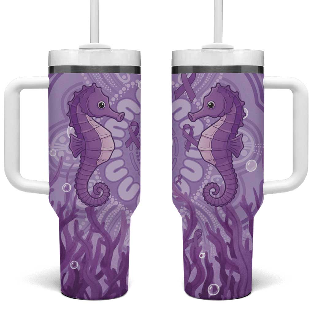 Australia Epilepsy Awareness Tumbler With Handle Seahorse Think Purple Ribbon Aboriginal - Aussie Hoodie