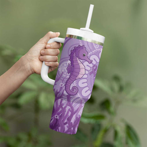 Australia Epilepsy Awareness Tumbler With Handle Seahorse Think Purple Ribbon Aboriginal - Aussie Hoodie