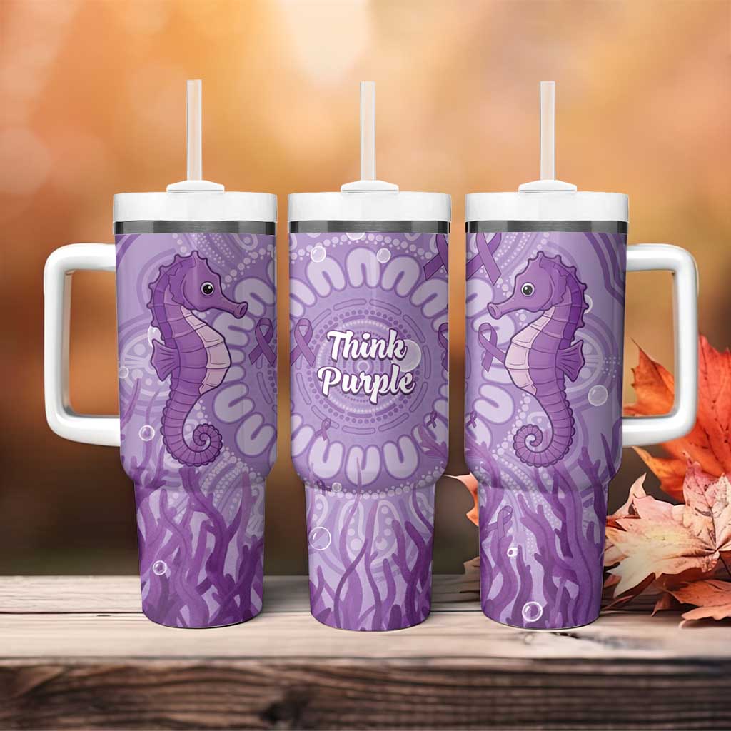 Australia Epilepsy Awareness Tumbler With Handle Seahorse Think Purple Ribbon Aboriginal - Aussie Hoodie