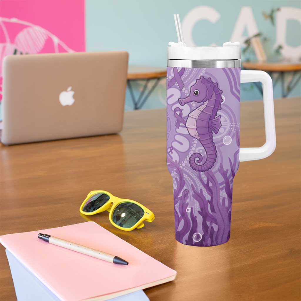 Australia Epilepsy Awareness Tumbler With Handle Seahorse Think Purple Ribbon Aboriginal - Aussie Hoodie