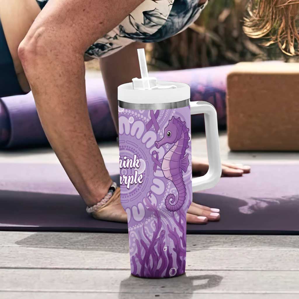 Australia Epilepsy Awareness Tumbler With Handle Seahorse Think Purple Ribbon Aboriginal - Aussie Hoodie