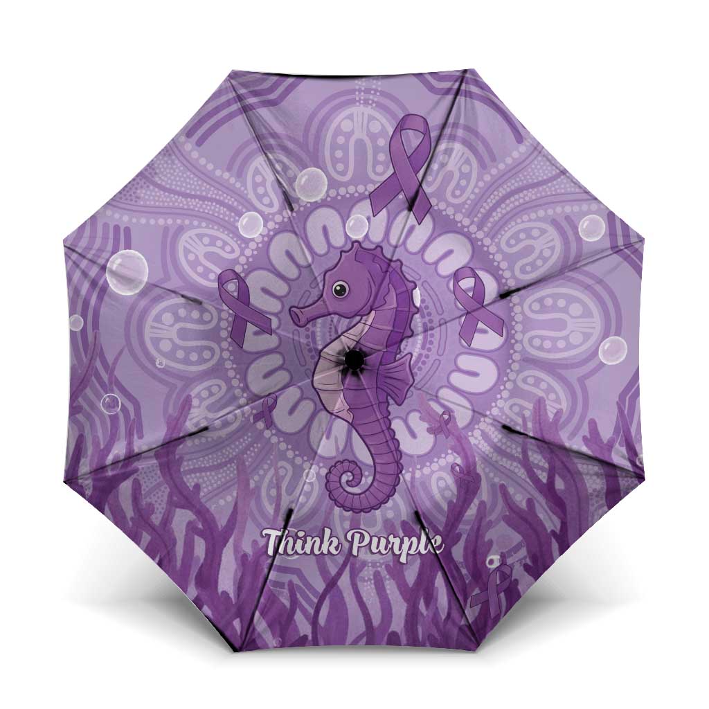 Australia Epilepsy Awareness Umbrella Seahorse Think Purple Ribbon Aboriginal - Aussie Hoodie