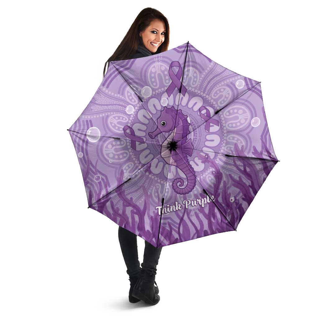 Australia Epilepsy Awareness Umbrella Seahorse Think Purple Ribbon Aboriginal - Aussie Hoodie