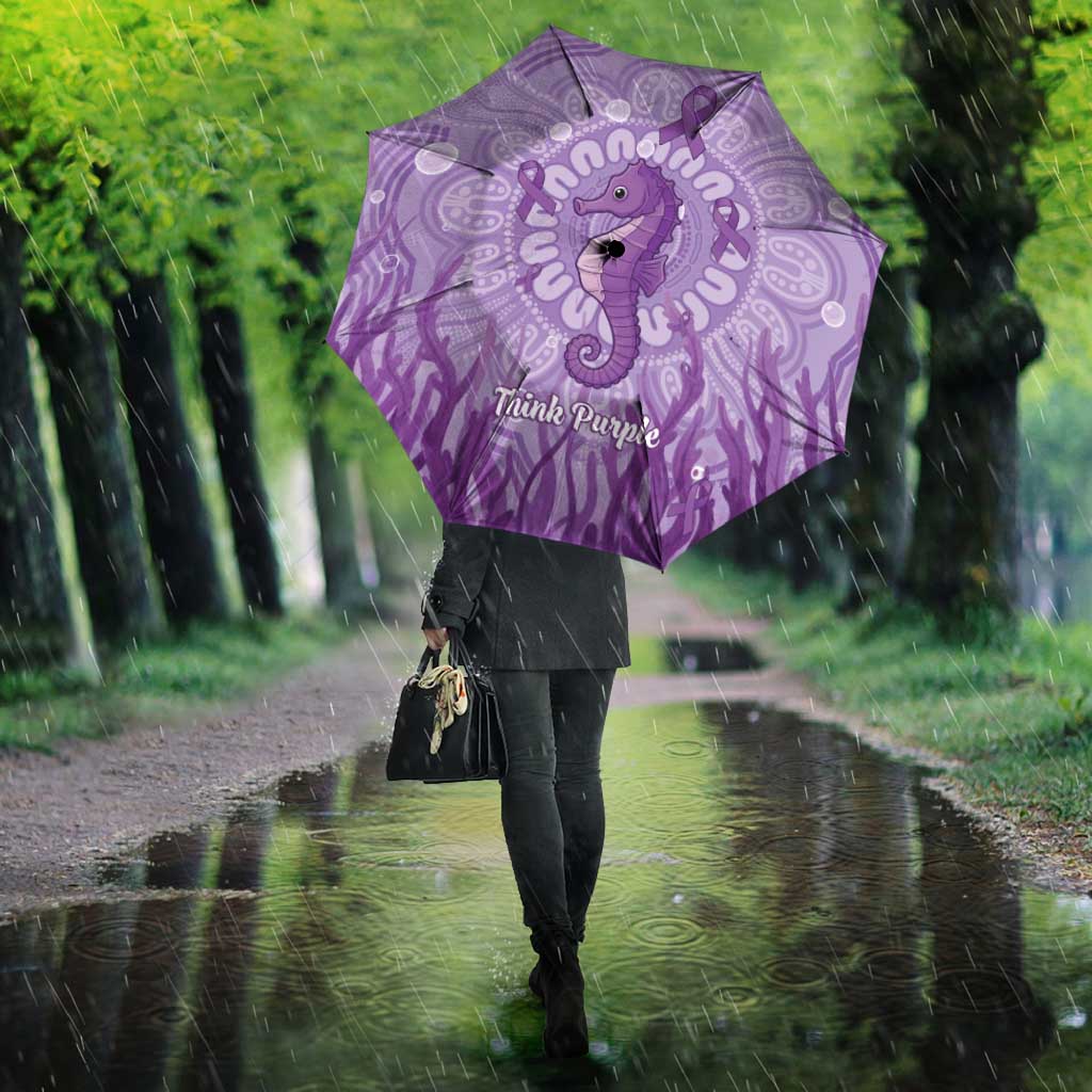 Australia Epilepsy Awareness Umbrella Seahorse Think Purple Ribbon Aboriginal - Aussie Hoodie
