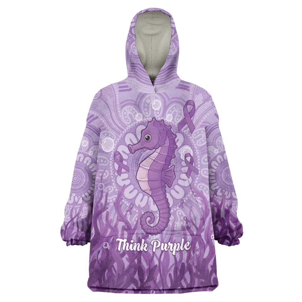 Australia Epilepsy Awareness Wearable Blanket Hoodie Seahorse Think Purple Ribbon Aboriginal - Aussie Hoodie