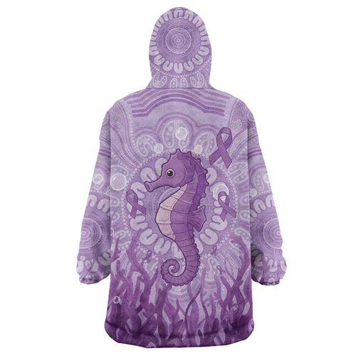 Australia Epilepsy Awareness Wearable Blanket Hoodie Seahorse Think Purple Ribbon Aboriginal - Aussie Hoodie