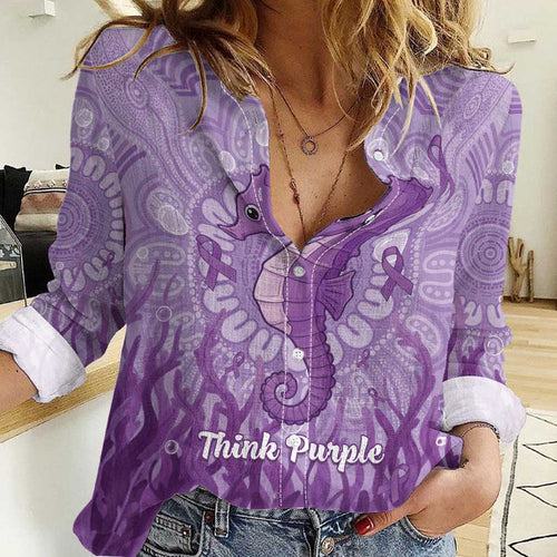 Australia Epilepsy Awareness Women Casual Shirt Seahorse Think Purple Ribbon Aboriginal - Aussie Hoodie