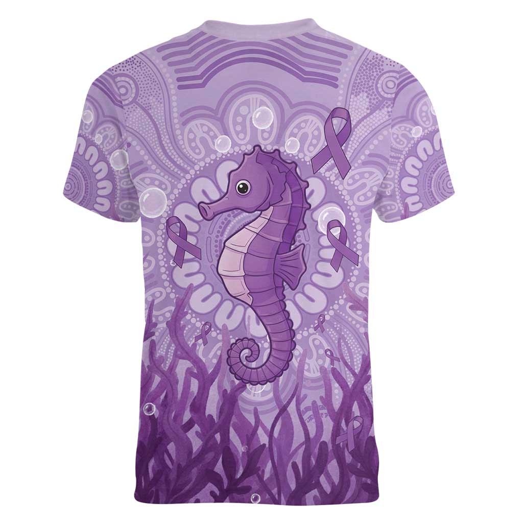 Australia Epilepsy Awareness Women V-Neck T-Shirt Seahorse Think Purple Ribbon Aboriginal - Aussie Hoodie