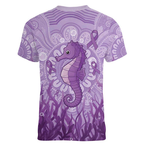 Australia Epilepsy Awareness Women V-Neck T-Shirt Seahorse Think Purple Ribbon Aboriginal - Aussie Hoodie
