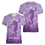 Australia Epilepsy Awareness Women V-Neck T-Shirt Seahorse Think Purple Ribbon Aboriginal - Aussie Hoodie