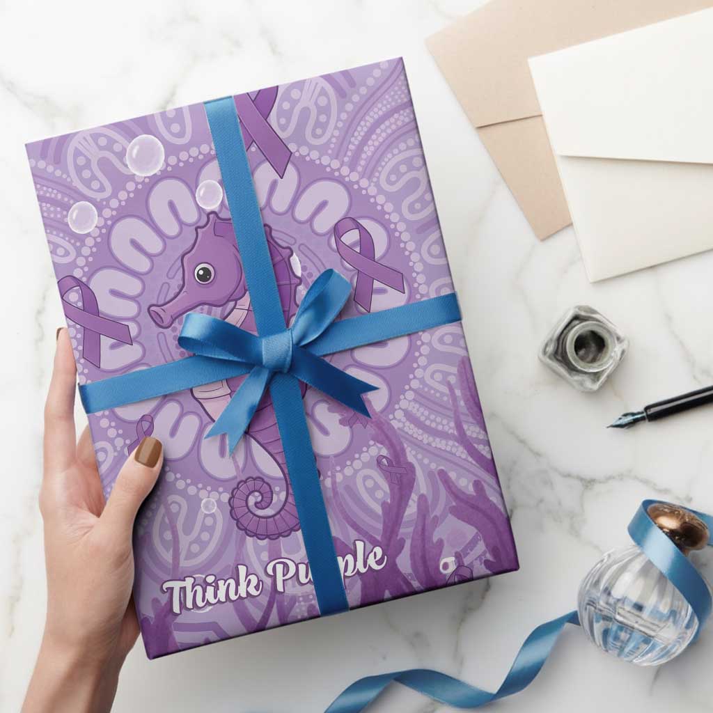 Australia Epilepsy Awareness Wrapping Paper Seahorse Think Purple Ribbon Aboriginal - Aussie Hoodie