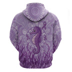 Australia Epilepsy Awareness Zip Hoodie Seahorse Think Purple Ribbon Aboriginal - Aussie Hoodie