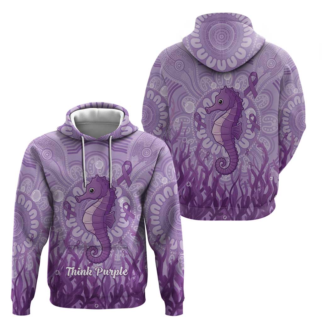 Australia Epilepsy Awareness Zip Hoodie Seahorse Think Purple Ribbon Aboriginal - Aussie Hoodie