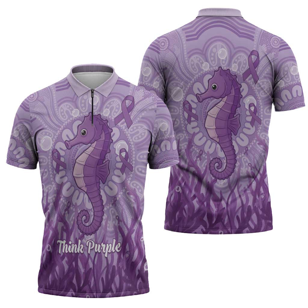 Australia Epilepsy Awareness Zipper Polo Shirt Seahorse Think Purple Ribbon Aboriginal - Aussie Hoodie