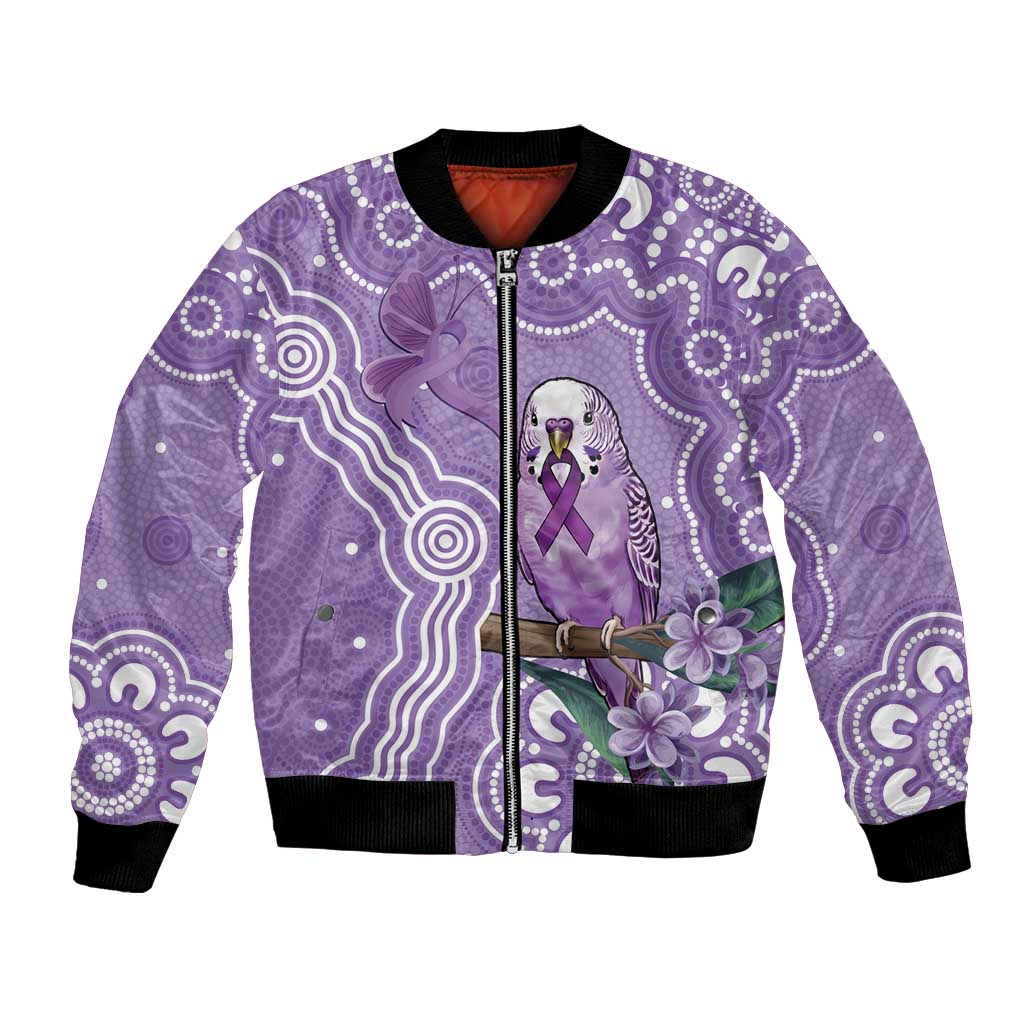 Australia Epilepsy Awareness Bomber Jacket Purple Budgerigar Plumeria Aboriginal - Aussie Hoodie