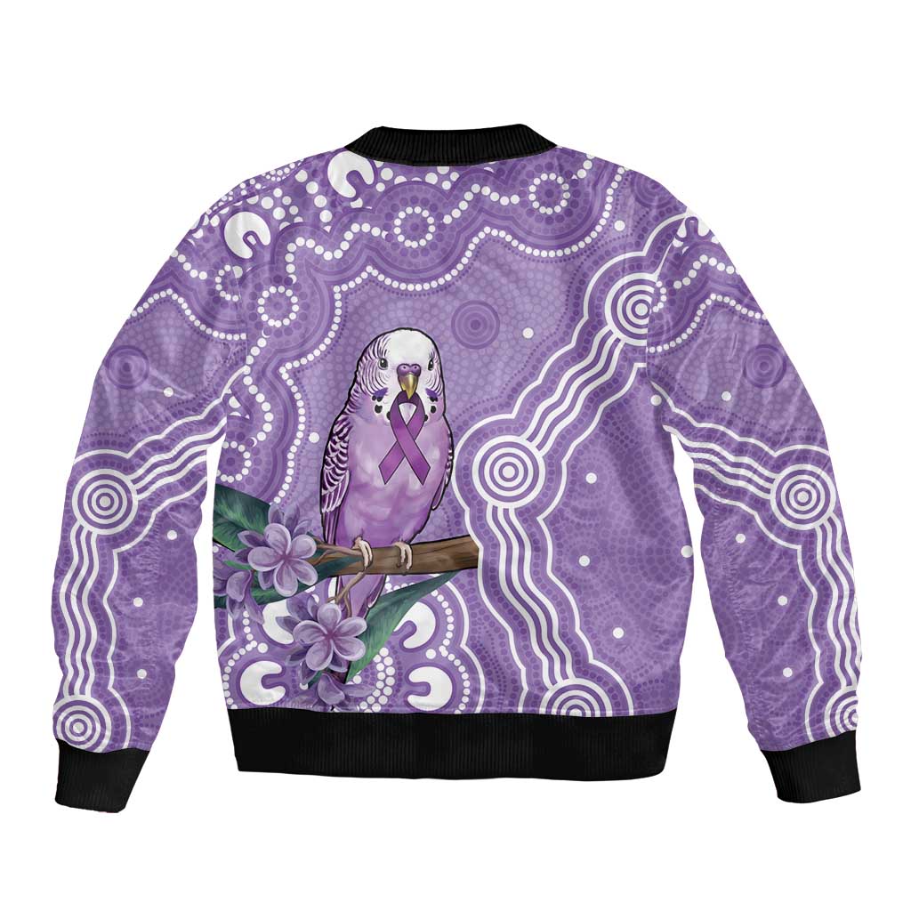 Australia Epilepsy Awareness Bomber Jacket Purple Budgerigar Plumeria Aboriginal - Aussie Hoodie