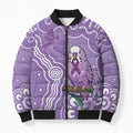 Australia Epilepsy Awareness Bomber Puffer Jacket Purple Budgerigar Plumeria Aboriginal - Aussie Hoodie