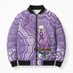 Australia Epilepsy Awareness Bomber Puffer Jacket Purple Budgerigar Plumeria Aboriginal - Aussie Hoodie