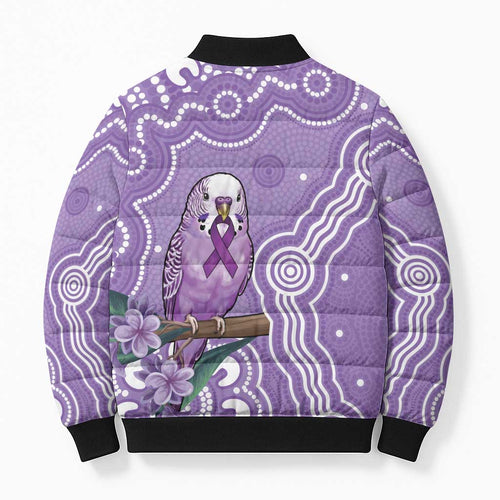 Australia Epilepsy Awareness Bomber Puffer Jacket Purple Budgerigar Plumeria Aboriginal - Aussie Hoodie