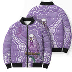 Australia Epilepsy Awareness Bomber Puffer Jacket Purple Budgerigar Plumeria Aboriginal - Aussie Hoodie