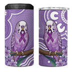 Australia Epilepsy Awareness 4 in 1 Can Cooler Tumbler Purple Budgerigar Plumeria Aboriginal - Aussie Hoodie