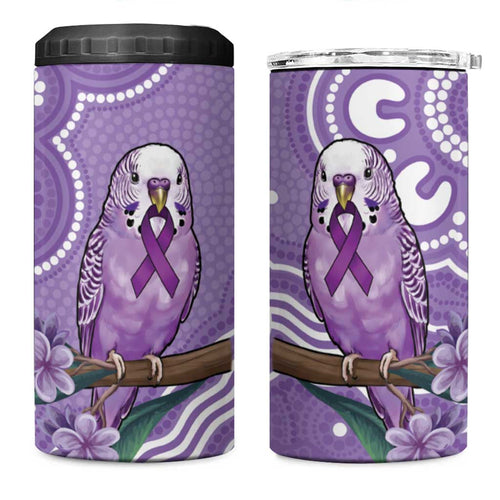 Australia Epilepsy Awareness 4 in 1 Can Cooler Tumbler Purple Budgerigar Plumeria Aboriginal - Aussie Hoodie