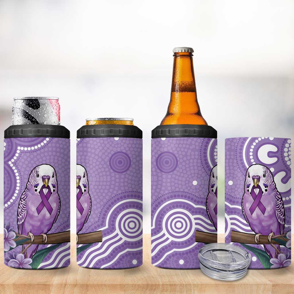 Australia Epilepsy Awareness 4 in 1 Can Cooler Tumbler Purple Budgerigar Plumeria Aboriginal - Aussie Hoodie