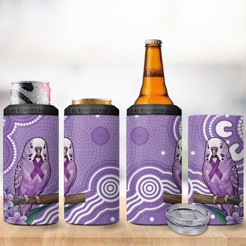 Australia Epilepsy Awareness 4 in 1 Can Cooler Tumbler Purple Budgerigar Plumeria Aboriginal - Aussie Hoodie