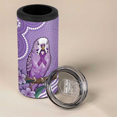 Australia Epilepsy Awareness 4 in 1 Can Cooler Tumbler Purple Budgerigar Plumeria Aboriginal - Aussie Hoodie