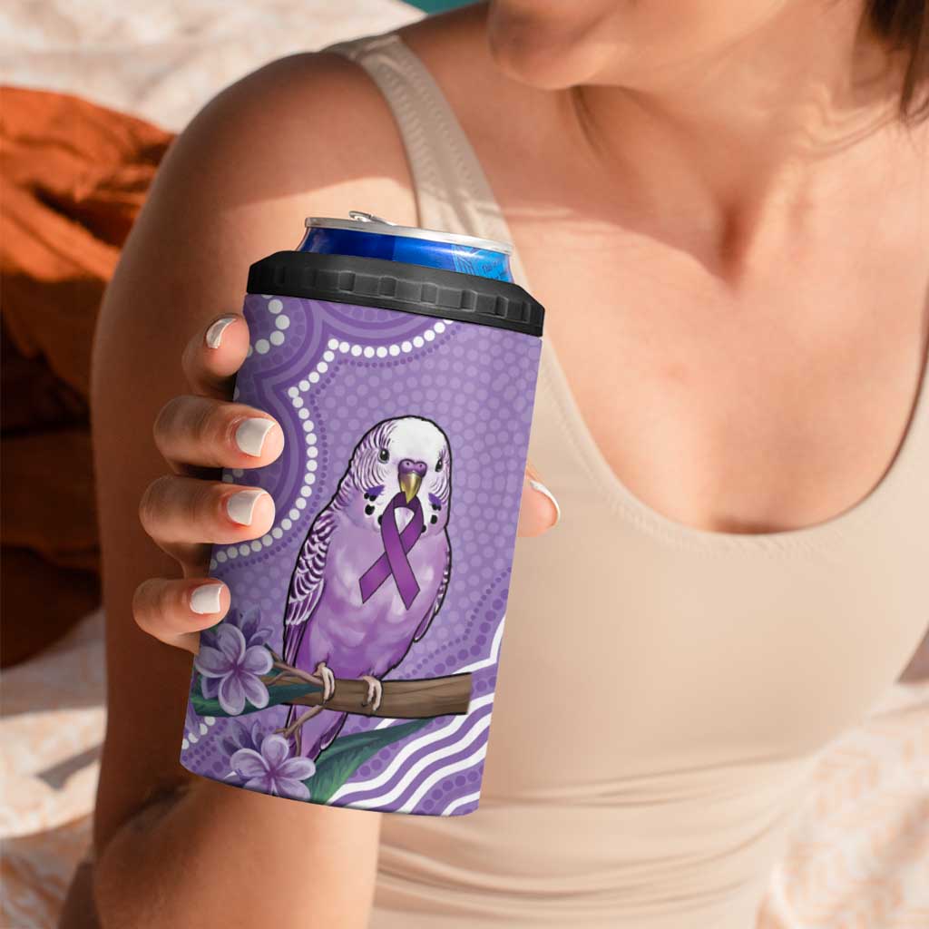 Australia Epilepsy Awareness 4 in 1 Can Cooler Tumbler Purple Budgerigar Plumeria Aboriginal - Aussie Hoodie