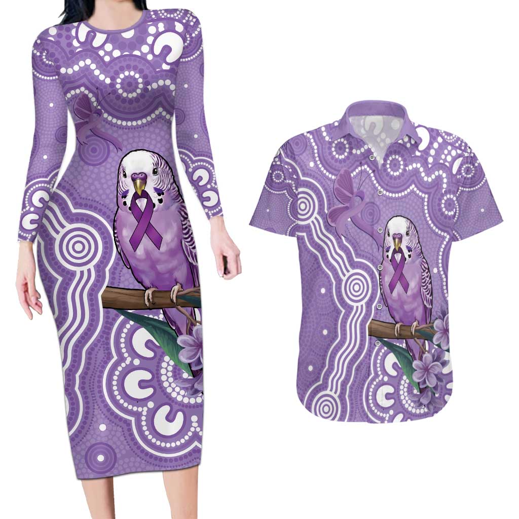 Australia Epilepsy Awareness Couples Matching Long Sleeve Bodycon Dress and Hawaiian Shirt Purple Budgerigar Plumeria Aboriginal - Aussie Hoodie