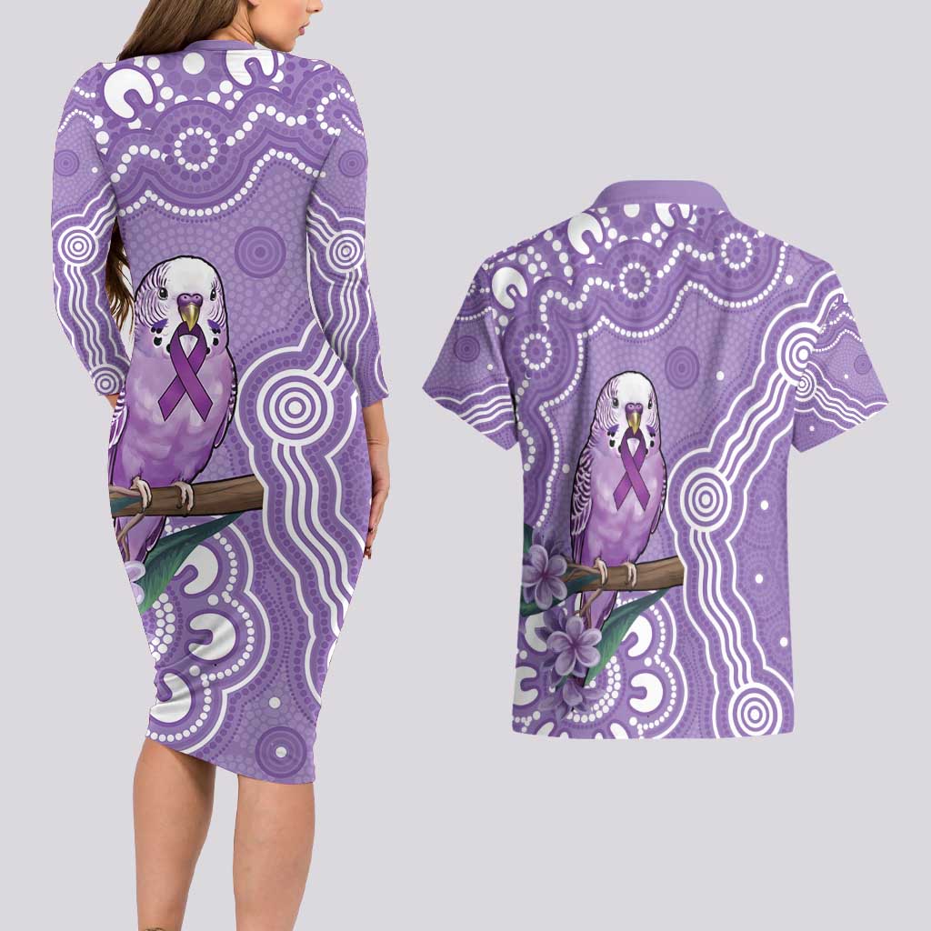 Australia Epilepsy Awareness Couples Matching Long Sleeve Bodycon Dress and Hawaiian Shirt Purple Budgerigar Plumeria Aboriginal - Aussie Hoodie