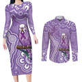 Australia Epilepsy Awareness Couples Matching Long Sleeve Bodycon Dress and Long Sleeve Button Shirt Purple Budgerigar Plumeria Aboriginal - Aussie Hoodie