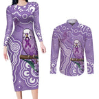 Australia Epilepsy Awareness Couples Matching Long Sleeve Bodycon Dress and Long Sleeve Button Shirt Purple Budgerigar Plumeria Aboriginal - Aussie Hoodie