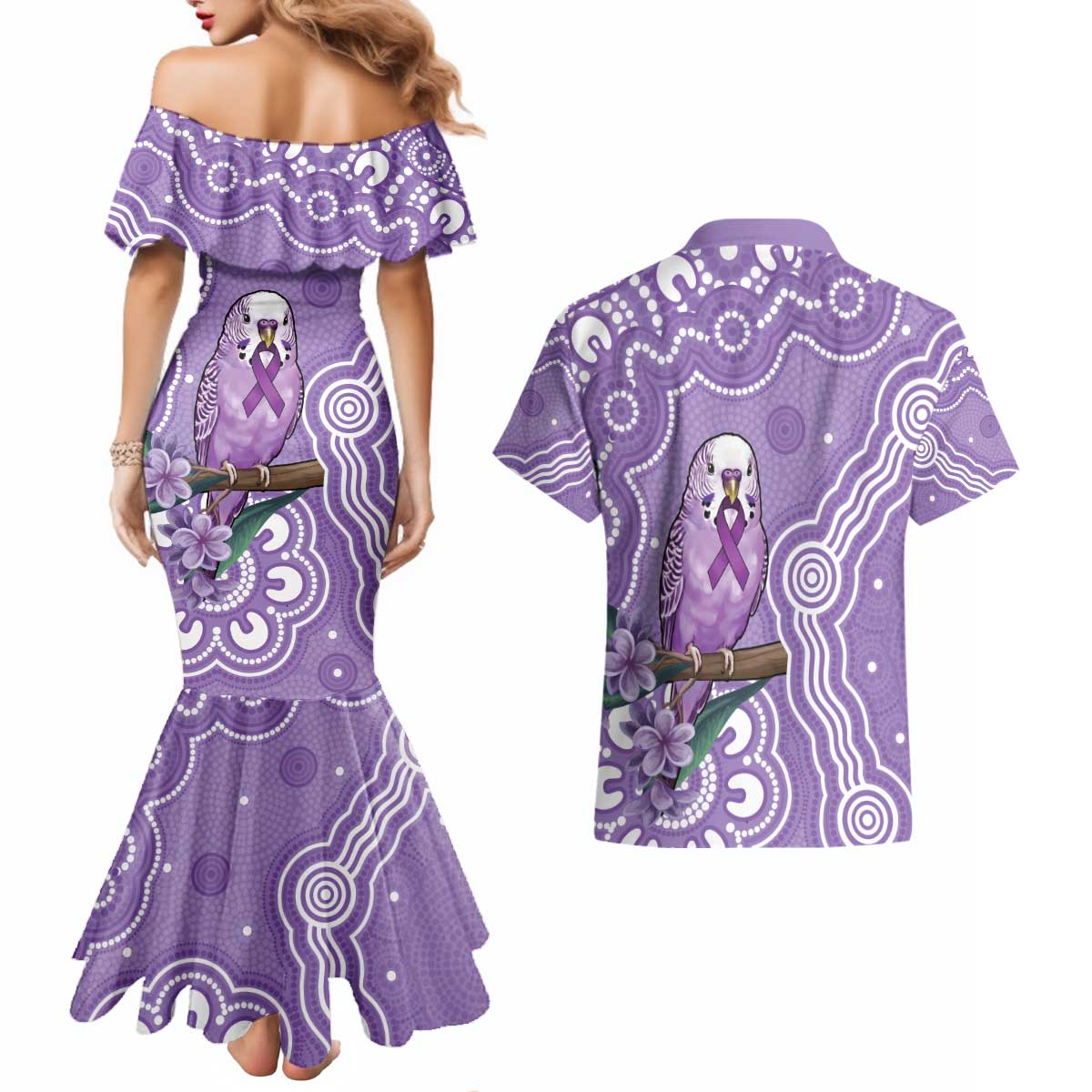 Australia Epilepsy Awareness Couples Matching Mermaid Dress and Hawaiian Shirt Purple Budgerigar Plumeria Aboriginal - Aussie Hoodie