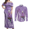 Australia Epilepsy Awareness Couples Matching Off Shoulder Maxi Dress and Long Sleeve Button Shirt Purple Budgerigar Plumeria Aboriginal - Aussie Hoodie