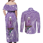 Australia Epilepsy Awareness Couples Matching Off Shoulder Maxi Dress and Long Sleeve Button Shirt Purple Budgerigar Plumeria Aboriginal - Aussie Hoodie