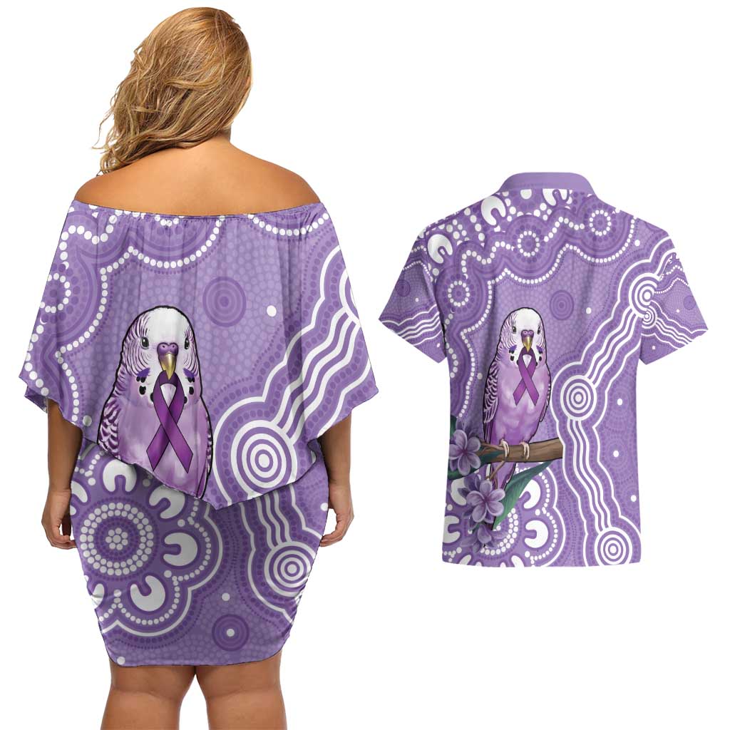 Australia Epilepsy Awareness Couples Matching Off Shoulder Short Dress and Hawaiian Shirt Purple Budgerigar Plumeria Aboriginal - Aussie Hoodie