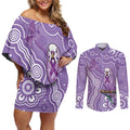 Australia Epilepsy Awareness Couples Matching Off Shoulder Short Dress and Long Sleeve Button Shirt Purple Budgerigar Plumeria Aboriginal - Aussie Hoodie