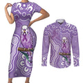 Australia Epilepsy Awareness Couples Matching Short Sleeve Bodycon Dress and Long Sleeve Button Shirt Purple Budgerigar Plumeria Aboriginal - Aussie Hoodie