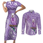Australia Epilepsy Awareness Couples Matching Short Sleeve Bodycon Dress and Long Sleeve Button Shirt Purple Budgerigar Plumeria Aboriginal - Aussie Hoodie