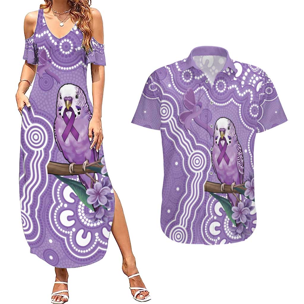 Australia Epilepsy Awareness Couples Matching Summer Maxi Dress and Hawaiian Shirt Purple Budgerigar Plumeria Aboriginal - Aussie Hoodie
