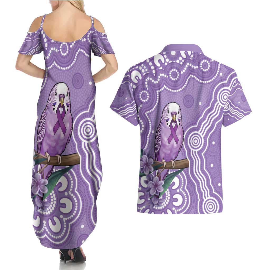 Australia Epilepsy Awareness Couples Matching Summer Maxi Dress and Hawaiian Shirt Purple Budgerigar Plumeria Aboriginal - Aussie Hoodie