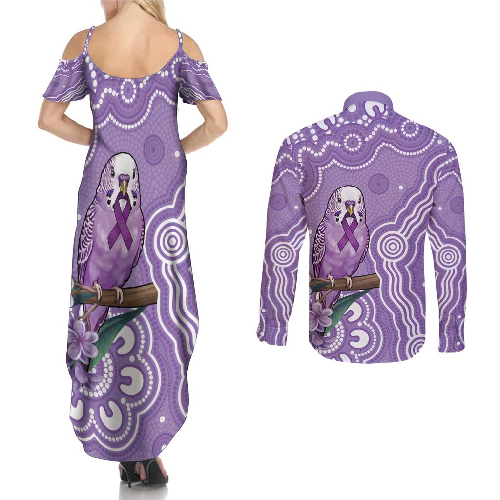 Australia Epilepsy Awareness Couples Matching Summer Maxi Dress and Long Sleeve Button Shirt Purple Budgerigar Plumeria Aboriginal - Aussie Hoodie
